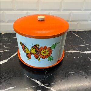 Groovy MCM Vintage Orange Butterfly and Flower Lazy Susan Canister Set